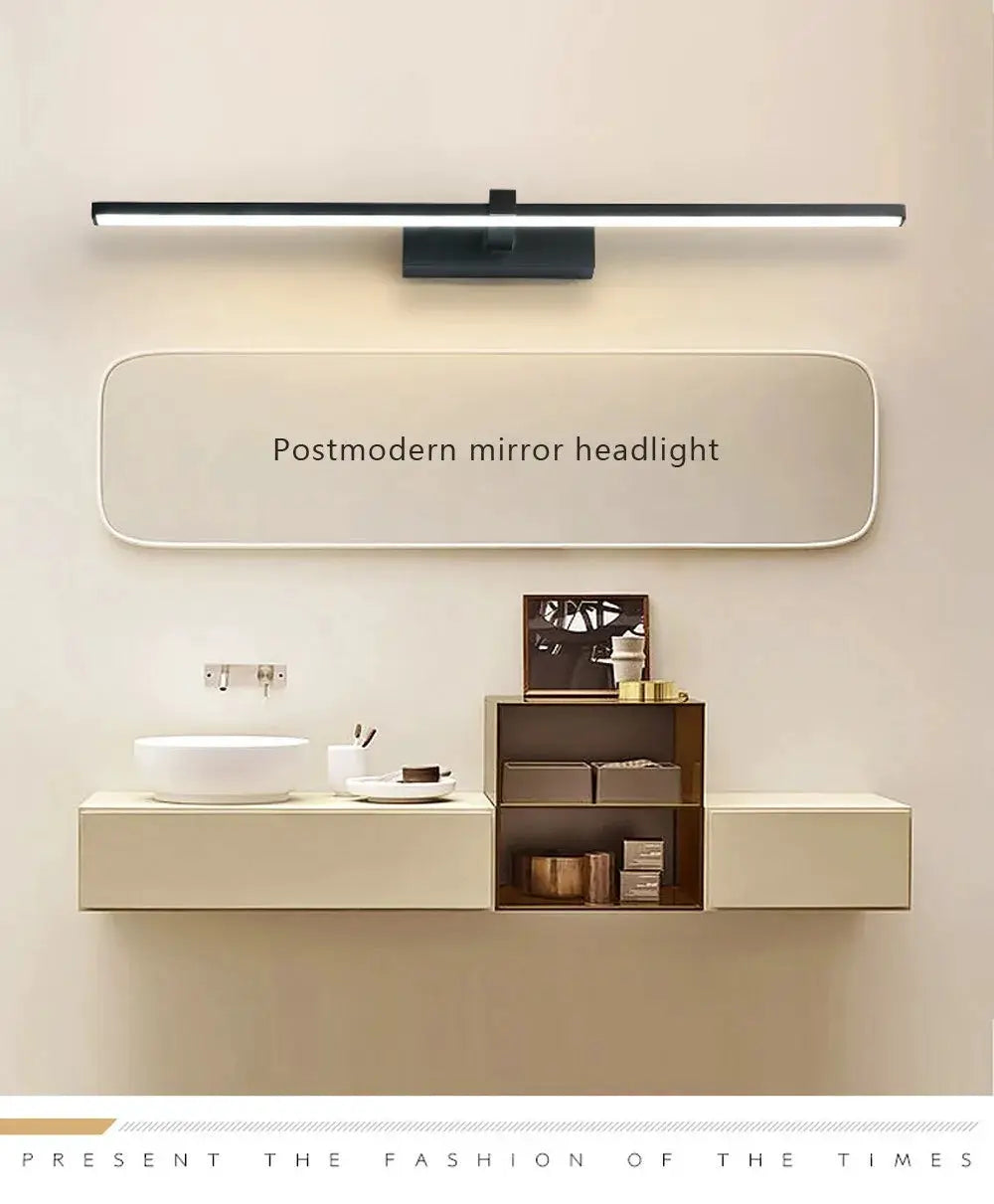 LED bathroom wall lamp, black flat bar with white LED, waterproof makeup mirror lighting