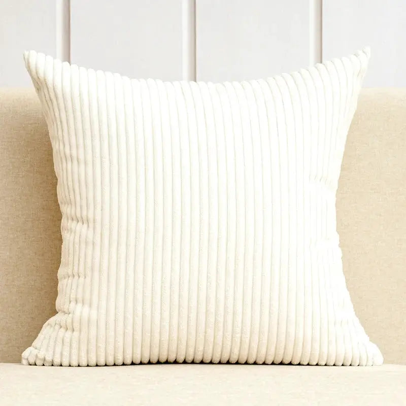 Corduroy striped cushion cover in cream for living room sofa decor