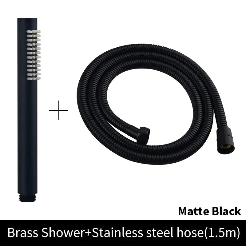 Matte black handheld shower head with 1.5m stainless steel hose, 2-piece set