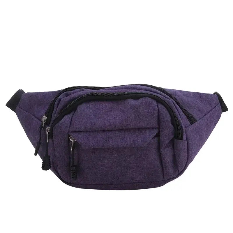 Waist bag Simples Market purple with multiple zip pockets, large capacity, anti-splash wear-resistant fabric.