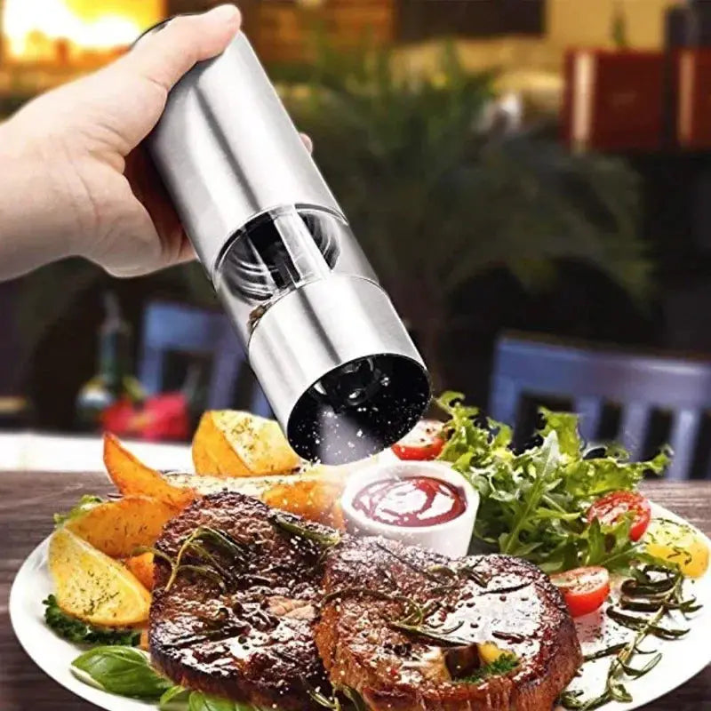 Electric Salt and Pepper Grinder Set Stainless Steel One Handed Operation Automatic Spice Mill with Light for Kitchen