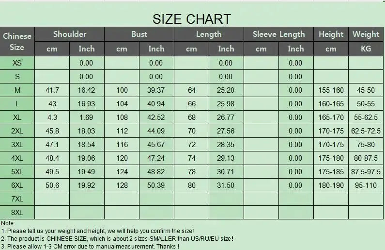 New hooded casual vest jacket by Simples Market - size chart with Chinese XS-7XL measurements.