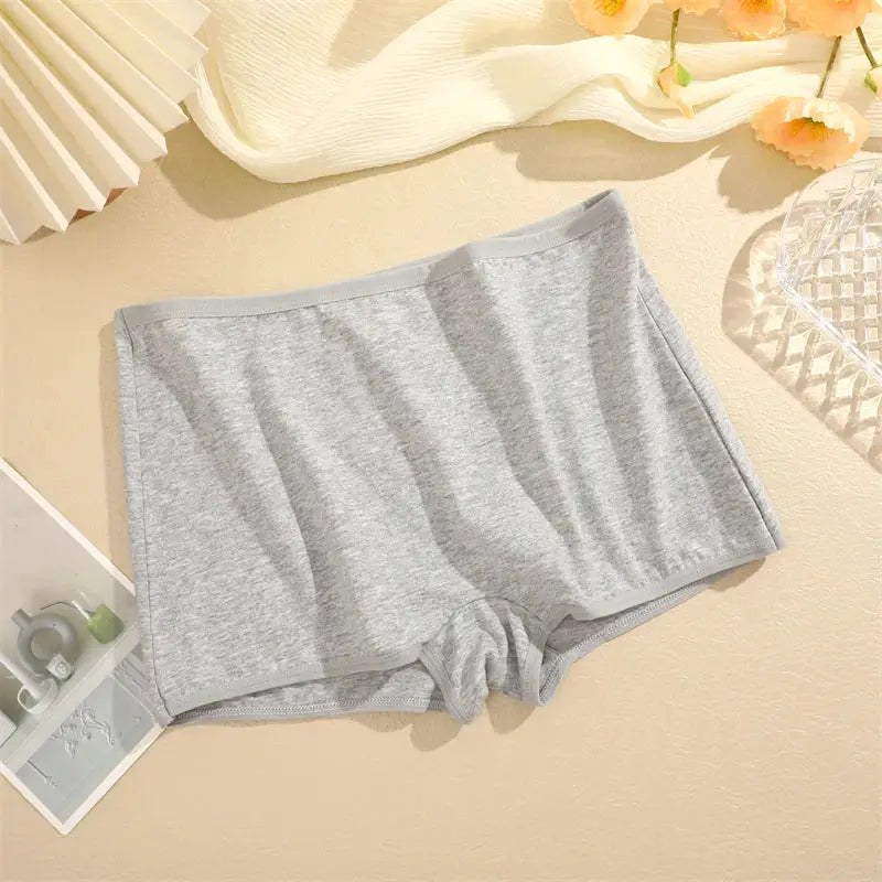 Women's cotton seamless boxer briefs in solid grey for breathable, comfortable everyday underwear