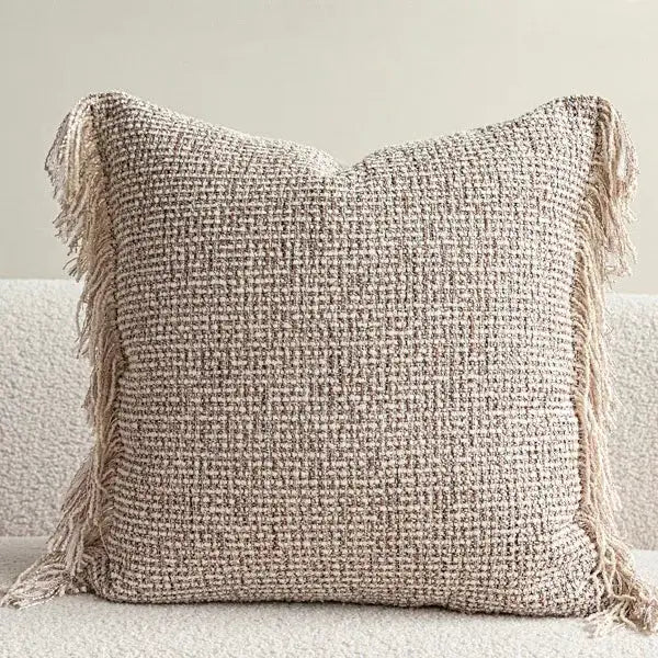 Pillow cover with ivory textured fringe and chunky woven pattern for sofa, chair, bed decor home decor accent piece