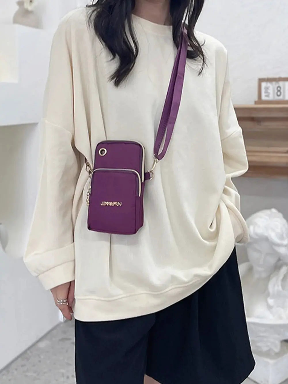 Mobile Phone Bag by Simples Market, women's purple crossbody mini bag with gold hardware