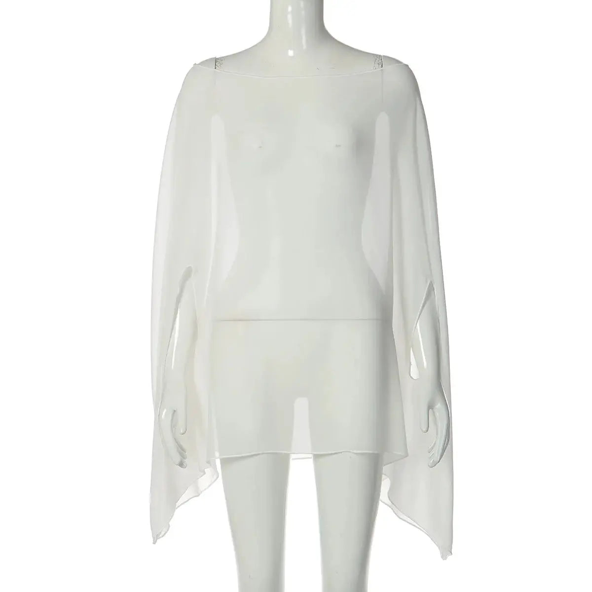 Chiffon blouse, white see-through, long sleeves, Simples Market