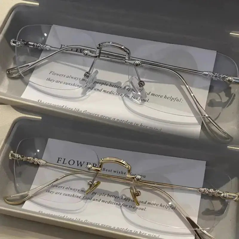 LumiView Square Rimless Anti Blue Light Glasses For Men And Women Reducing Eye Strain From Digital Screens