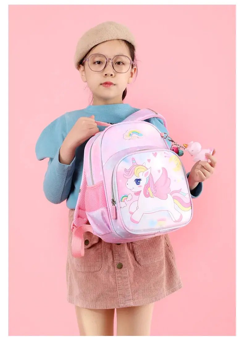 Unicorn backpack for girls, pink pastel with rainbow unicorn, Simples Market