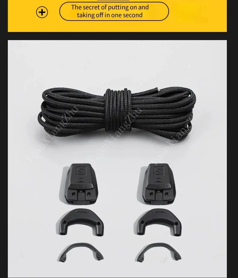 No-tie round shoelace kit, black, 2-pack with end caps and hardware from Simples Market