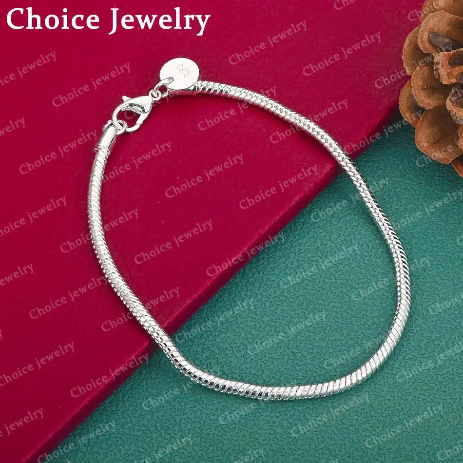 925 Sterling Silver Snake Chain Bracelet, 3 mm, 16–23 cm, unisex bracelet