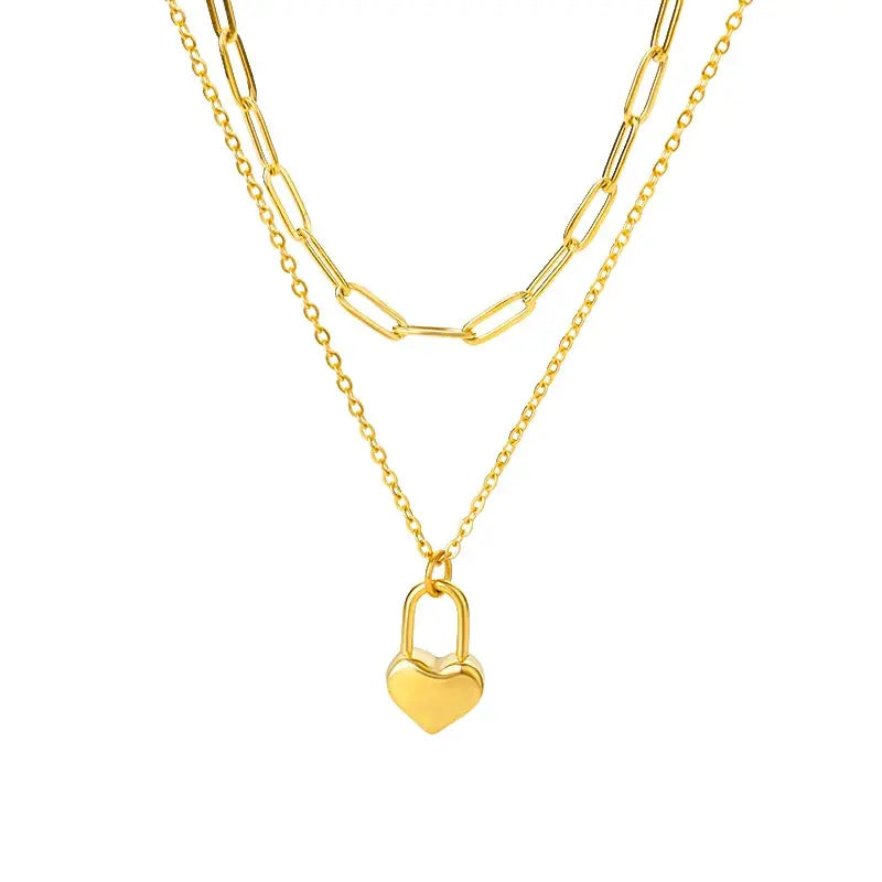 Heart Necklace For Women Stainless Steel Gold Plated Chain Zircon Heart Pendant Choker Wedding Boho Jewelry Gift