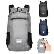 Ultralight Foldable 20L Hiking Backpack in gray, navy, and compact pouch for portable outdoor adventures.
