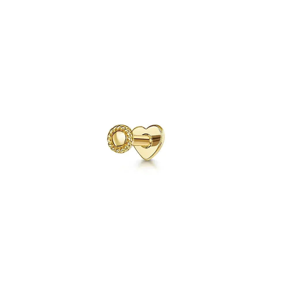 AIDE Heart Round Ball Flat Helix Piercing Earring, gold-tone with rope-textured circular ring; Simples Market