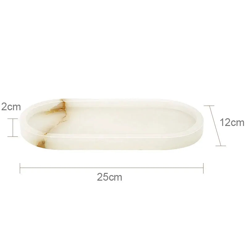 White onyx marble bathroom vanity tray by Simples Market, 25cm x 12cm x 2cm.