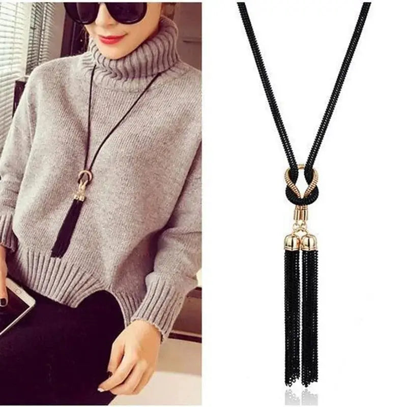 Women's Tassel Geometric Pendant Necklace With Long Chain Zinc Alloy Jewelry For Party And Everyday Wear