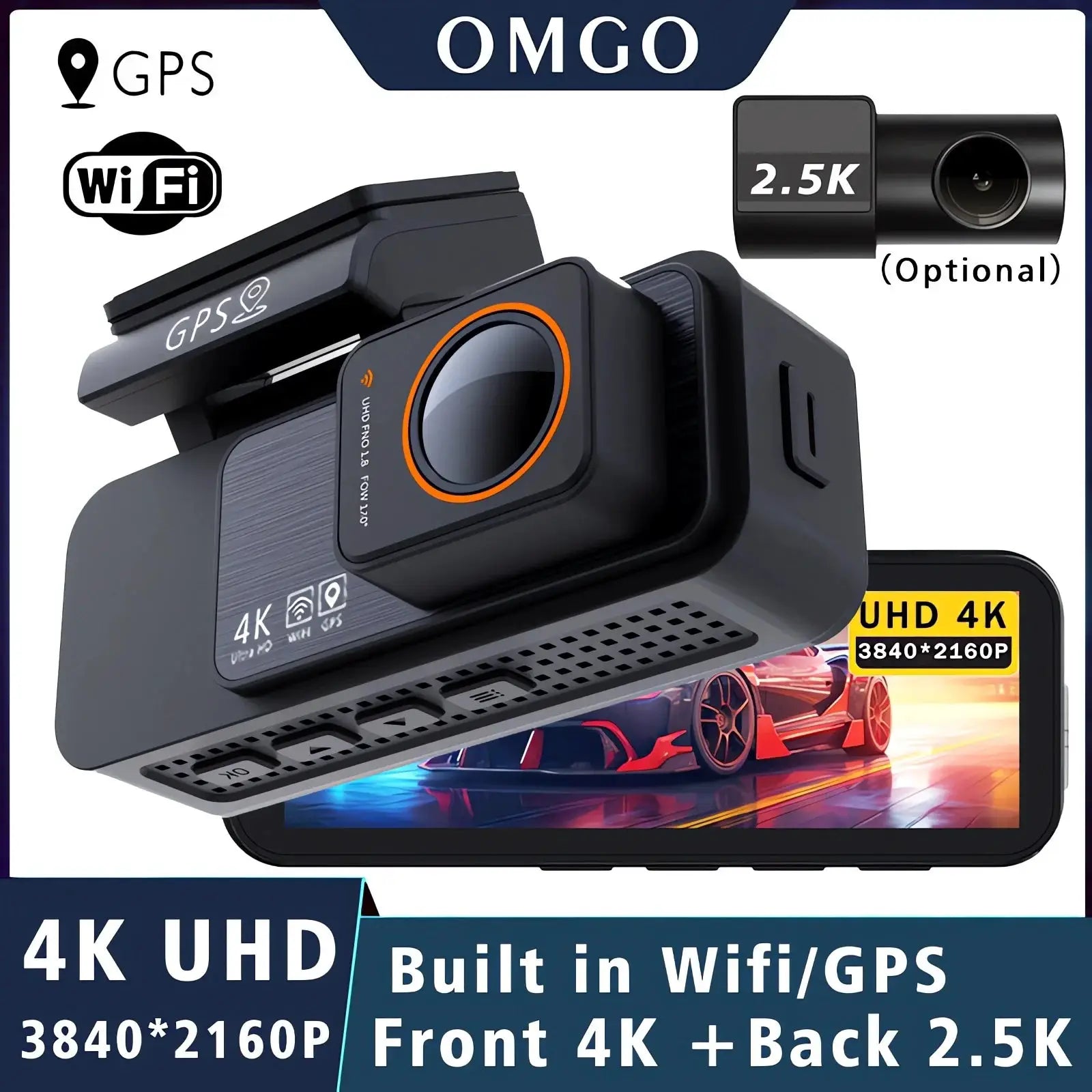 Simples Market dash cam dual lens 4K UHD front + back 2.5K, GPS, Wi-Fi, black