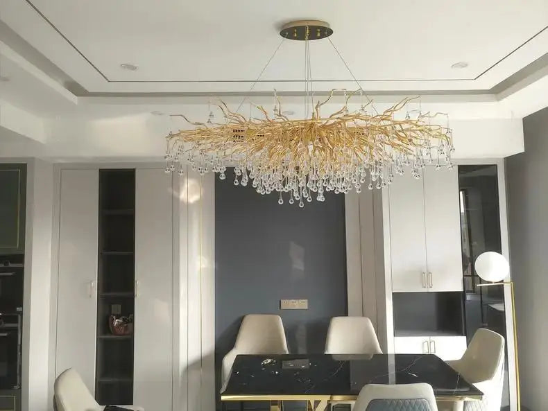 Royal Nordic luxury crystal chandelier, gold chrome pendant light with water-drop crystals