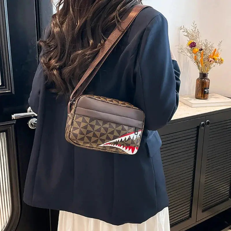Creative Shark Mouth Crossbody Bag Bold Shark Mouth Print Large Capacity For Coins And Phone