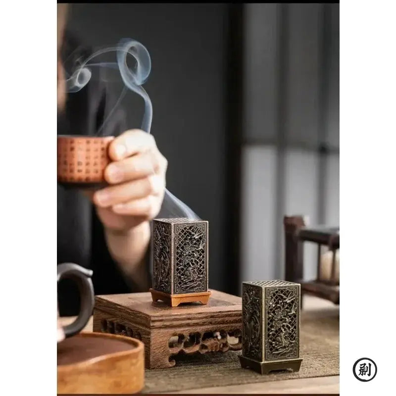 Square Vertical Incense Burner Small Xiangyun Alloy Incense Holder For Indoor Aromatherapy Home Ornament Chinese Plum