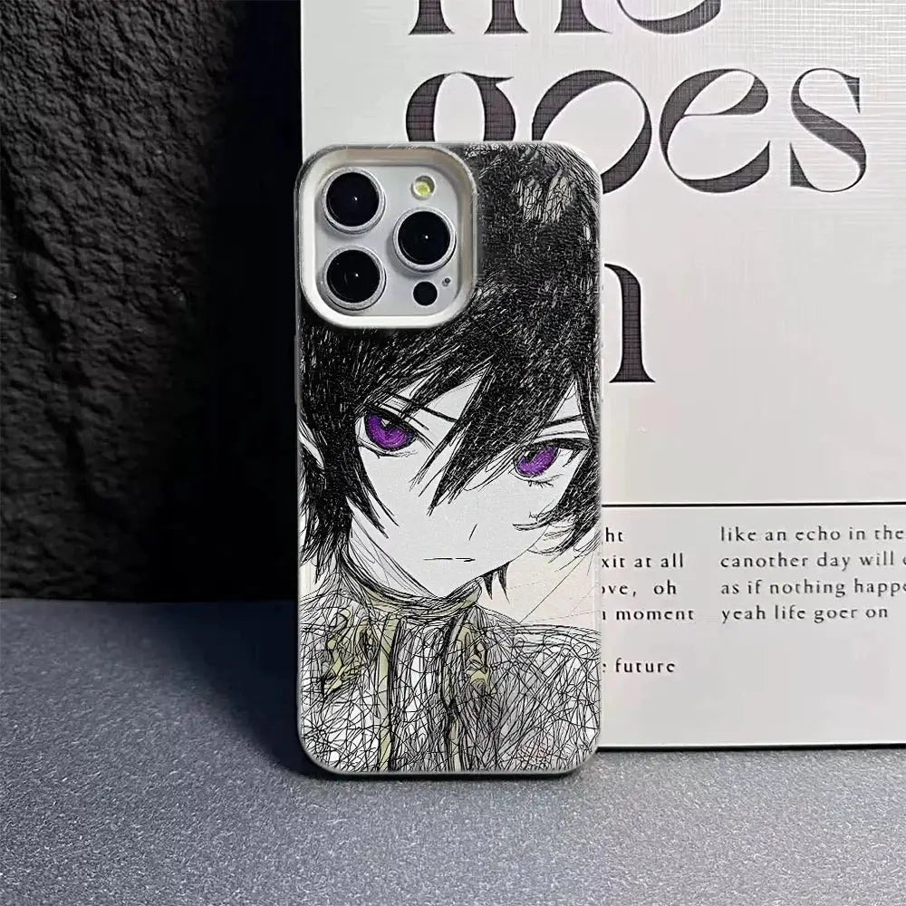 KawaiiCase Anime Sketch Green Haired iPhone Case For 11 Pro Max To 17 Pro Max Clear Half Wrapped Silicone Protection