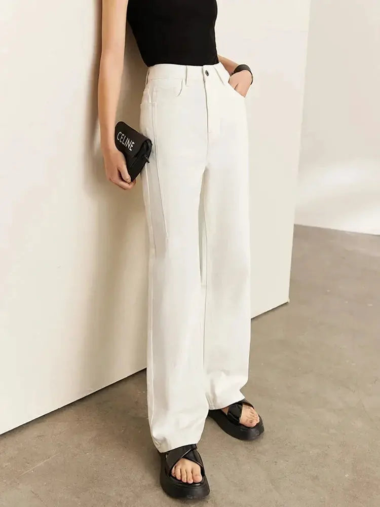 Amii Minimalism Vintage Denim Jeans Women Loose Wide Leg Autumn Pants