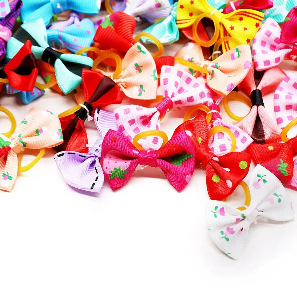 30 Pcs Dog Bows With Rubber Band Hair Accessories Handmade Movable Puppy Bows For Dogs And Cats Cute Pet Accessories