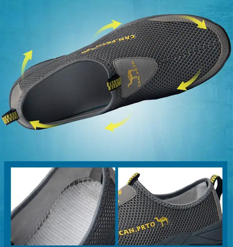 Men's mesh slip-on sneakers, black breathable casual loafers with CAN.PRTO branding
