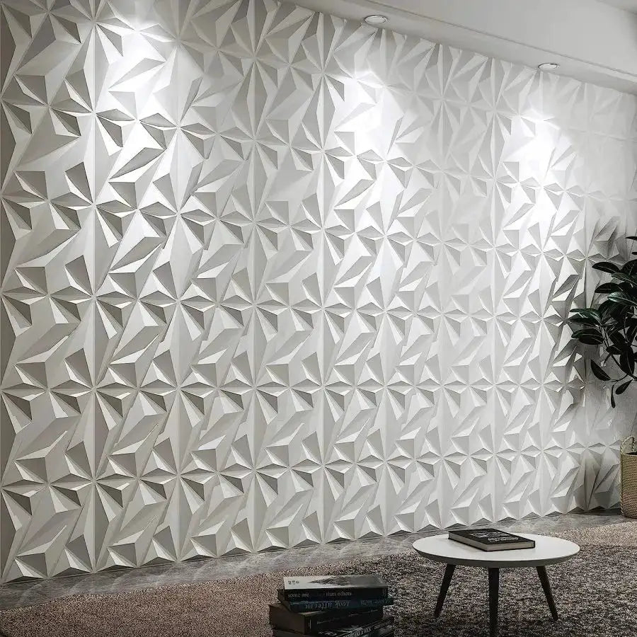3D textured white wall panels with geometric pattern, 30cmx30cm, 12pcs/20pcs indoor decor