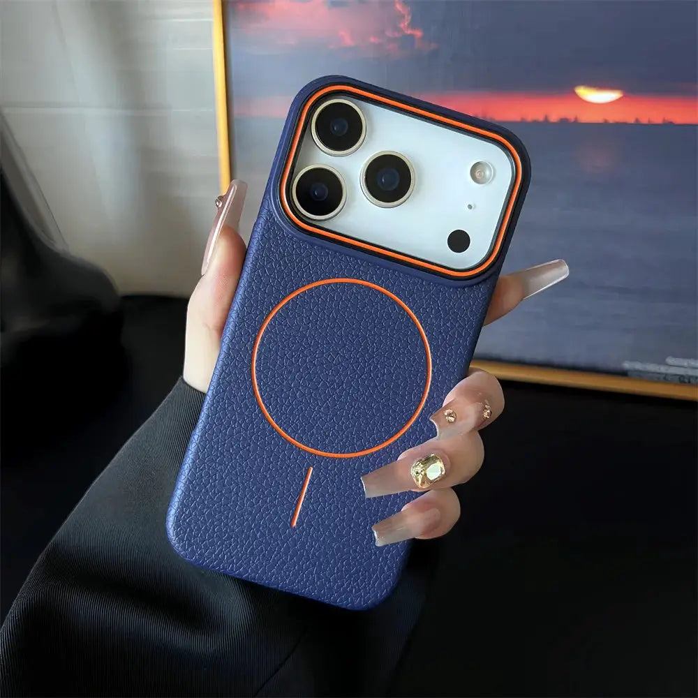 Frosted Hit Color Lichee Pattern MagSafe Phone Case For iPhone 11 Through 17 Pro Max Soft TPU Finish