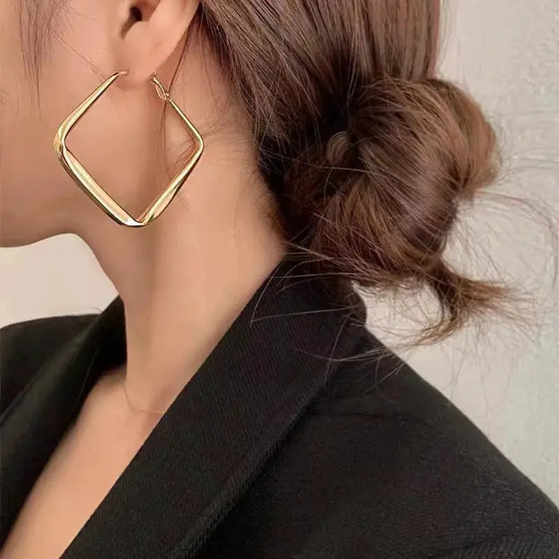 Gold Tone Exaggerated Geometric Circle Hoop Earrings For Women Fashion Jewelry Statement Accessory