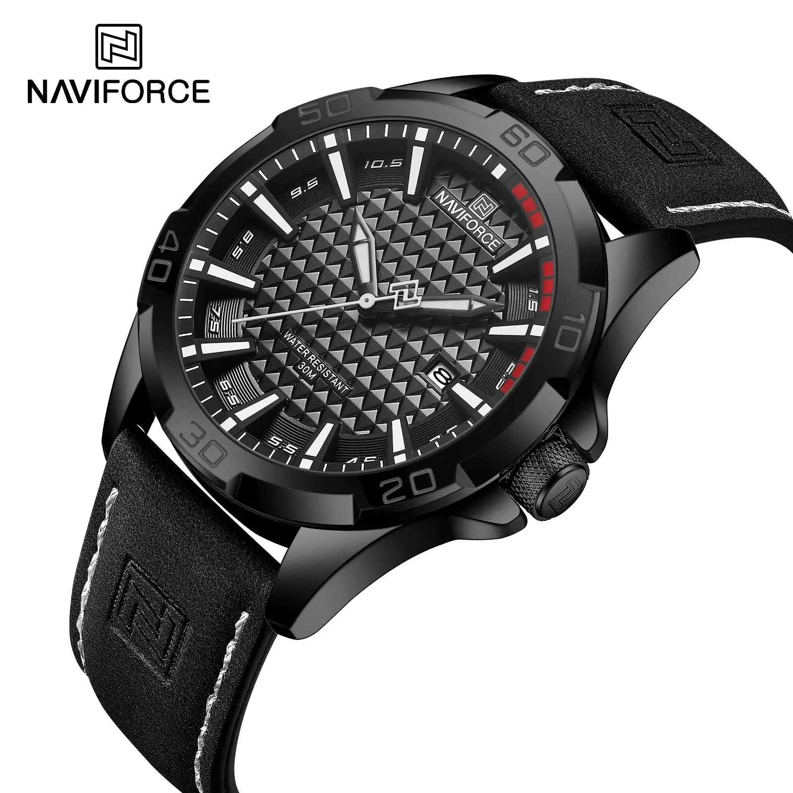 Naviforce Men Quartz Watch With Leather Strap Casual Sport Timepiece Water Resistant For Everyday Wear
