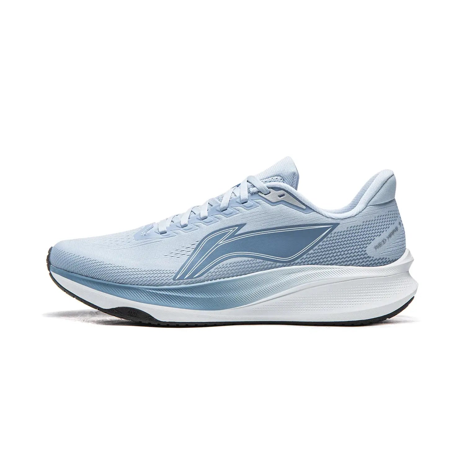 Li-Ning Red Hare 9 running shoe in light blue with breathable mesh upper and Li-Ning logo white midsole, black outsole.