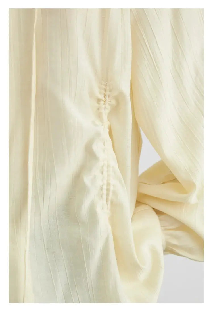 CHIC VEN women loose ivory shirt with gathered sleeve detail and pleated texture