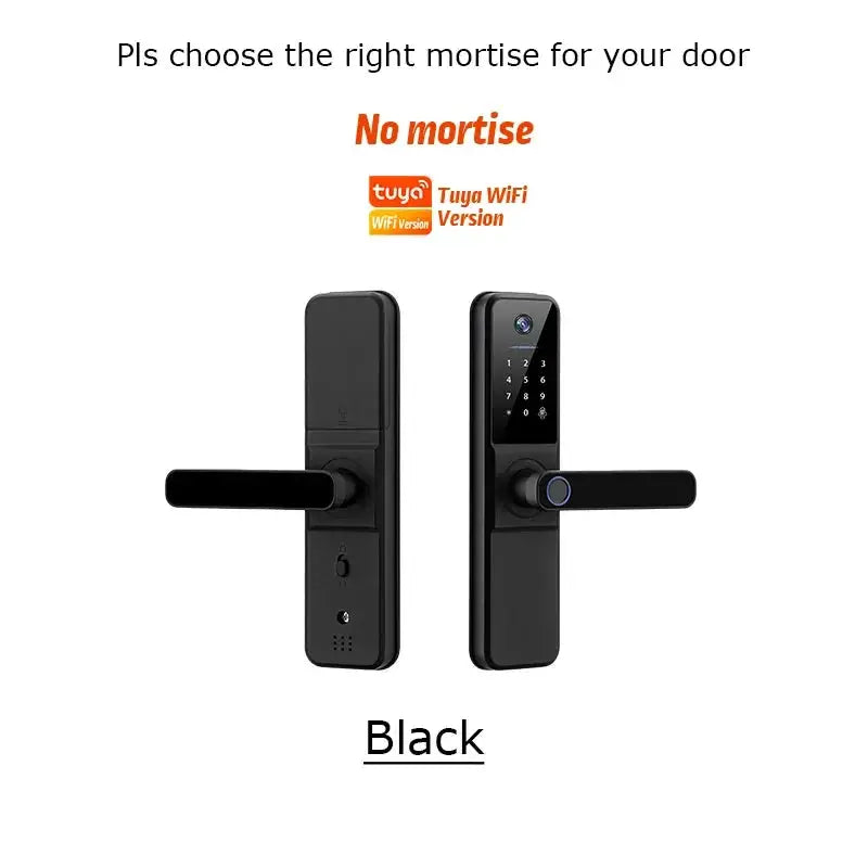 YRHAND H01 black smart door locks set of two with biometric camera and fingerprint keypad, Tuya WiFi, Simples Market