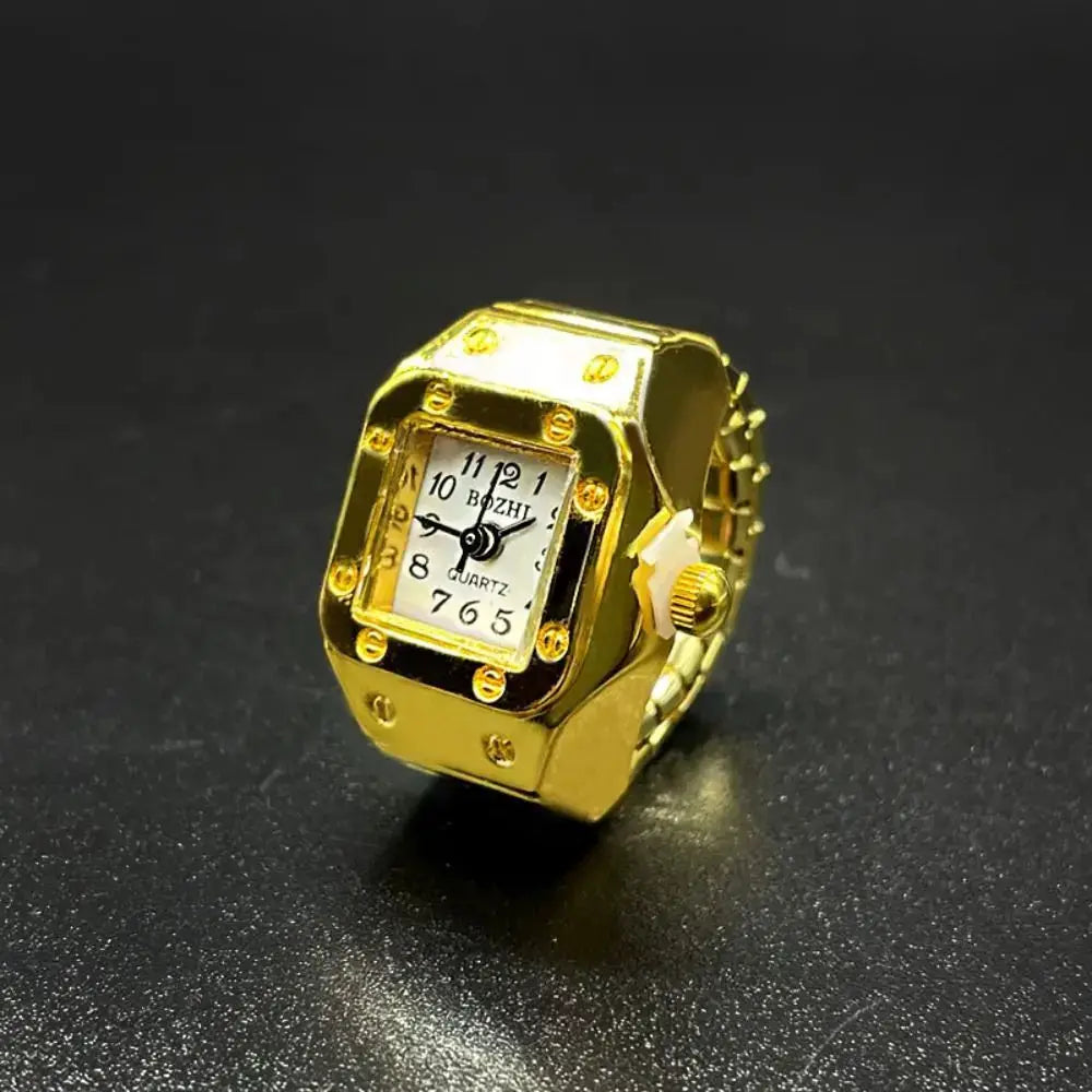 RetroPulse Heart Ring Watch With Adjustable Elastic Strap For Finger Sizes And Vintage Punk Roman Quartz Movement