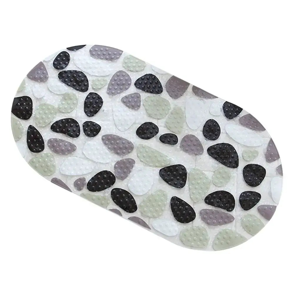 Soft cartoon PVC kids bath mat by Simples Market with suction cups for anti-slip safety and pastel pebble pattern