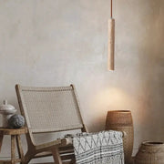 LED pendant lamp, long natural wood tube ceiling light in Japanese style for bedroom, replaceable G9 bulb