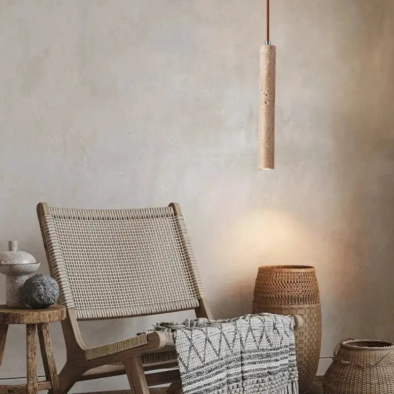LED pendant lamp, long natural wood tube ceiling light in Japanese style for bedroom, replaceable G9 bulb