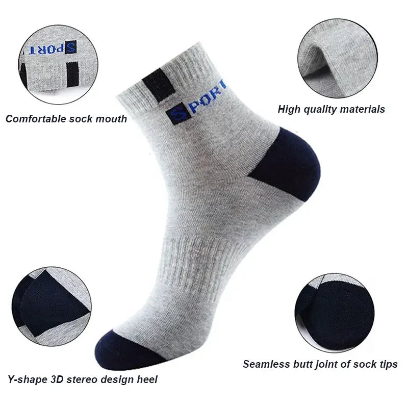 5 Pairs Mens Cotton Socks Breathable Sports Crew Socks With Letter Design Elastic High Comfort Summer