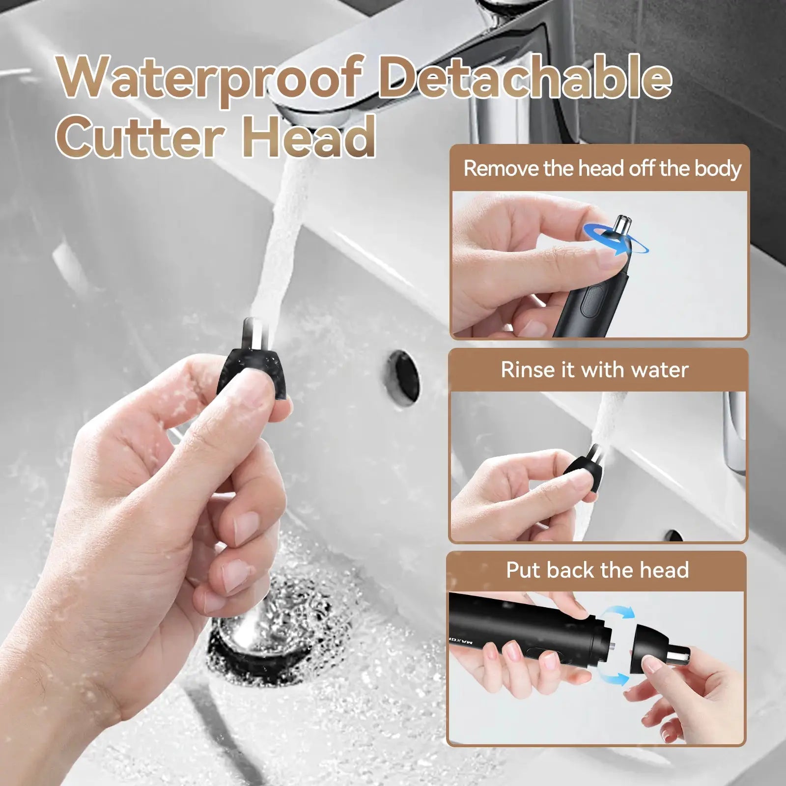 MAXGROOM Rechargeable Nose Hair Trimmer For Men 360 Rotating Dual Blade Eyebrow And Nose Shaver Painless Safe
