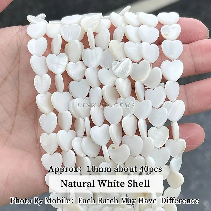 Natural white shell heart beads, 10mm, about 40pcs, smooth irregular shapes for jewelry making