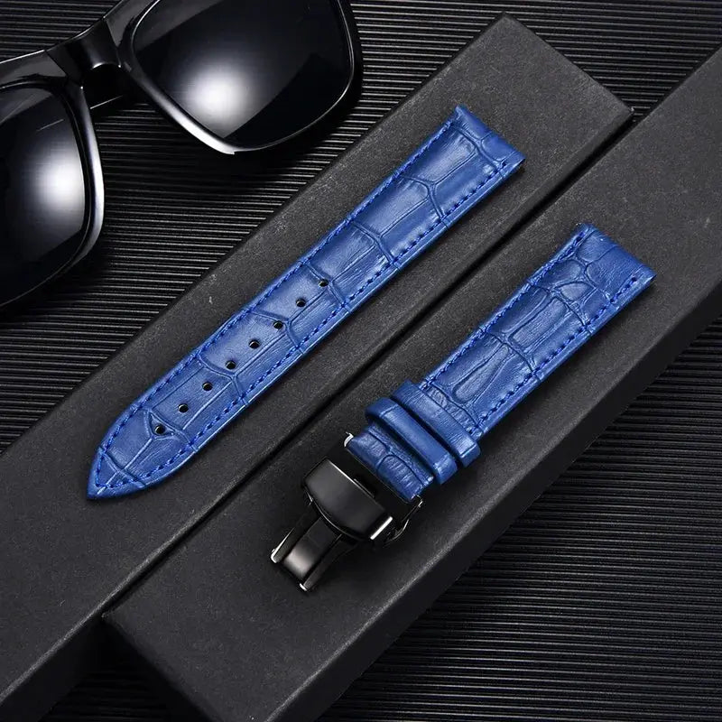 Remzeim Bamboo Pattern Genuine Leather Watch Strap First Layer Cowhide With Steel Butterfly Buckle 18mm 20mm 22mm 24mm