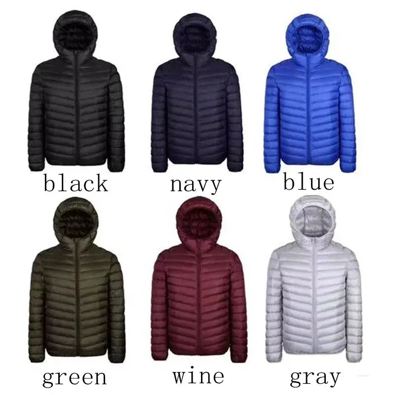 Men's duck-down jacket by Simples Market in 6 colors, hooded lightweight thermal coat.