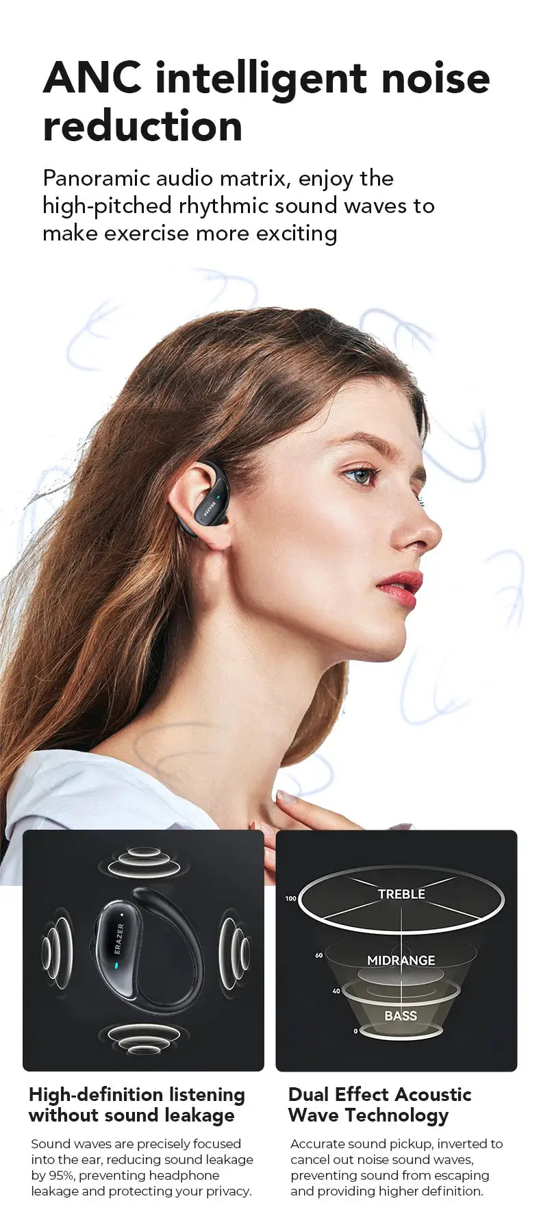 ERAZER XT80pro TWS AI Bluetooth earphones with earhooks and ANC in black from Simples Market