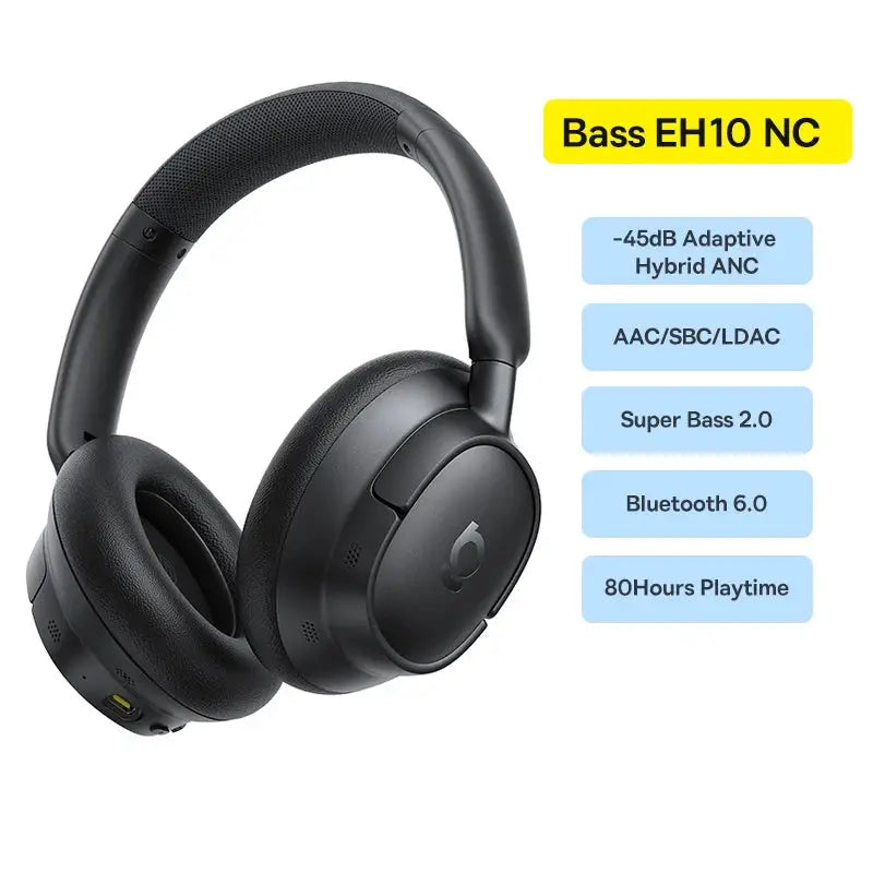 Baseus Bass EH10 NC wireless over-ear headphones, black; Bluetooth 6.0 and ANC