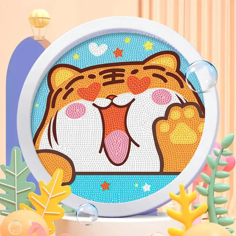 Round Frame Unicorn Diamond Painting Kit For Kids And Teens With Kitten Dinosaurs And Tigers Creative Diamond Art