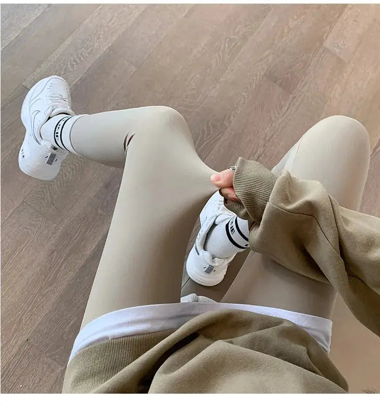 BIVIGAOS seamless brushed leggings for women, high-waist nude-feel beige activewear by Simples Market