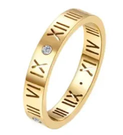 Gold Stainless Steel Ring With Round Bead And Clear Crystal Zircon Waterproof Everyday Fine Jewelry