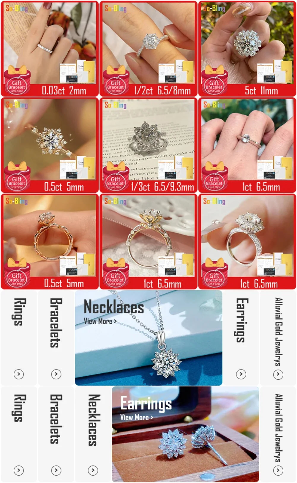 So-Bing S925 sterling silver cubic zirconia rings for women, 9pc collection