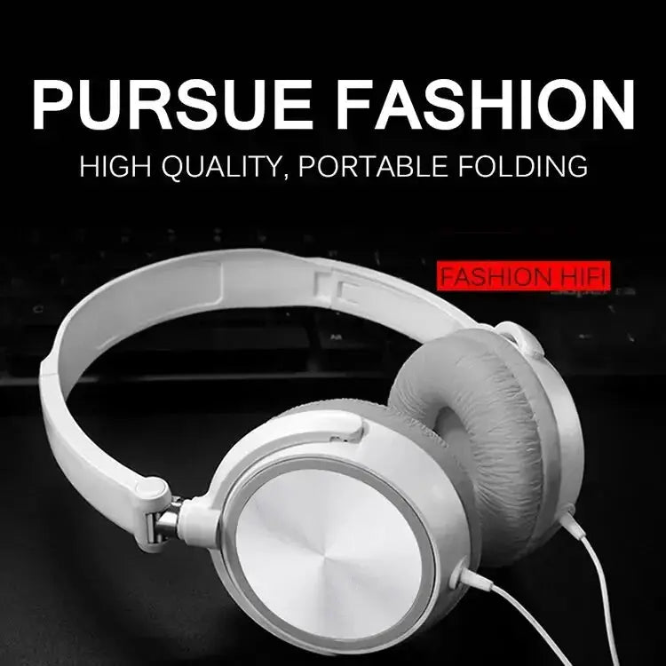 Wired over-ear headphones with 3.5mm jack, foldable, white/silver, cushioned ear cups